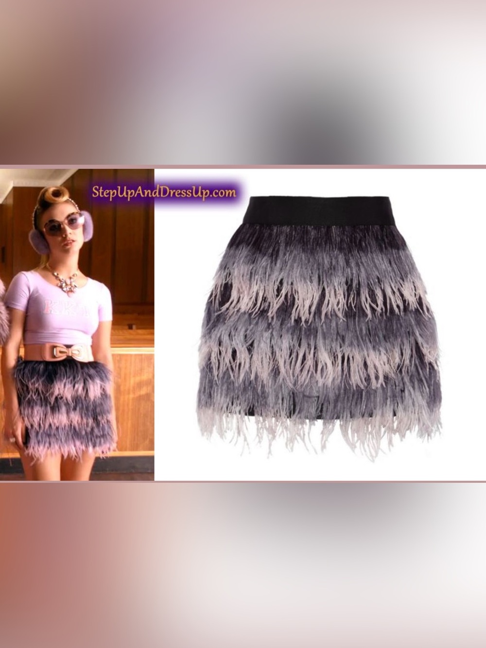 Milly Ombre Feather Fringe Mini Skirt - Black to Gray
